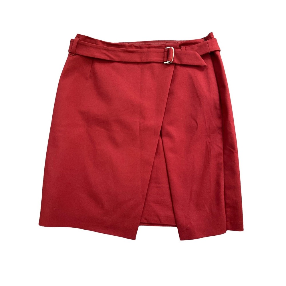 White House Black Market Red Wrap Skirt Size 10 Belted Asymmetrical